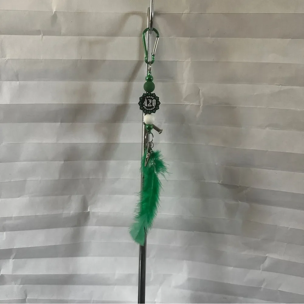 Handmade 420 Feather Clip Keychain | Green Black Theme Stoner Gift Accessory